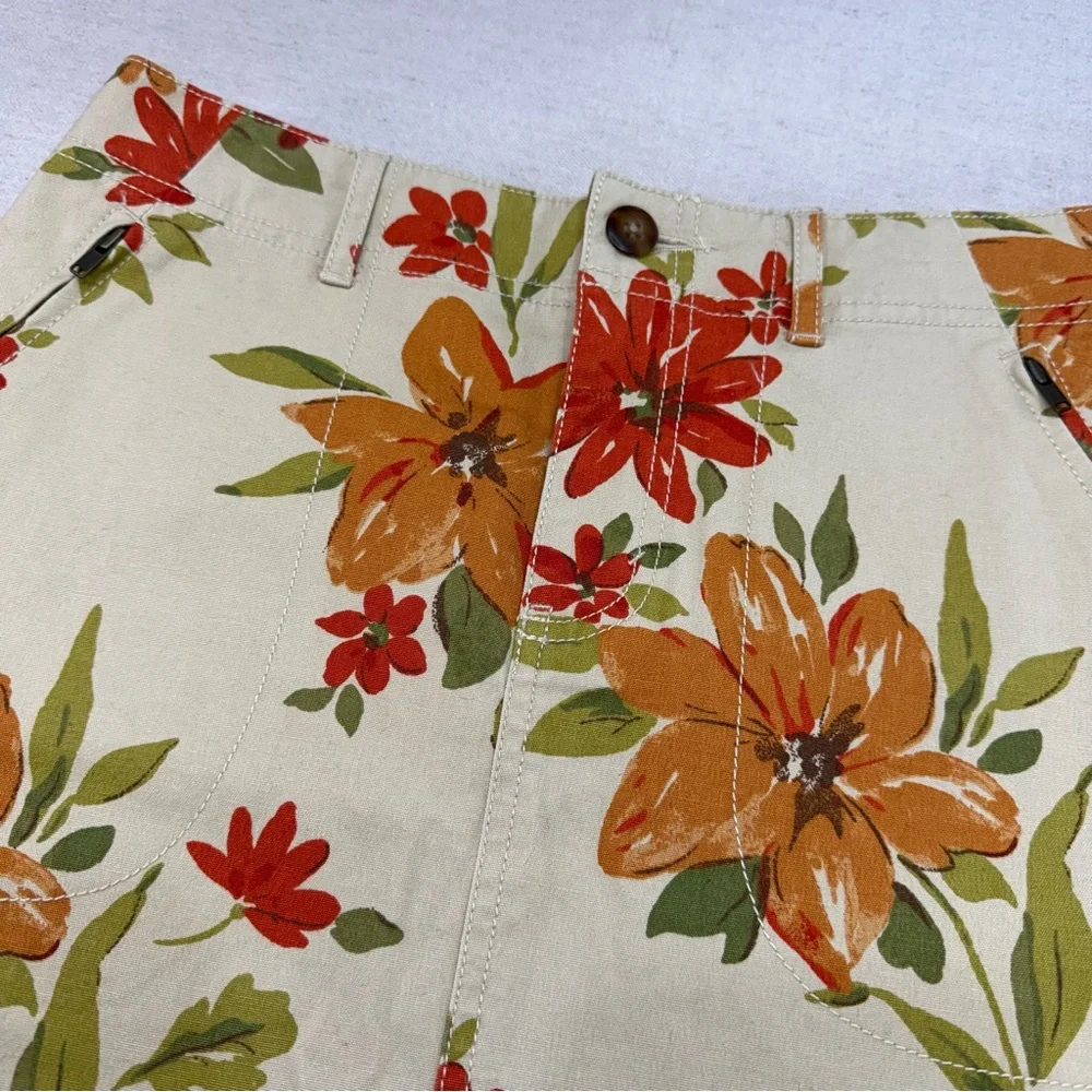 Eddie Bauer Stretch Floral Mini Skirt - Cream, Orange, and Green - Size 4P NWOT
